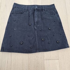 Embellished Black Denim Skirt M